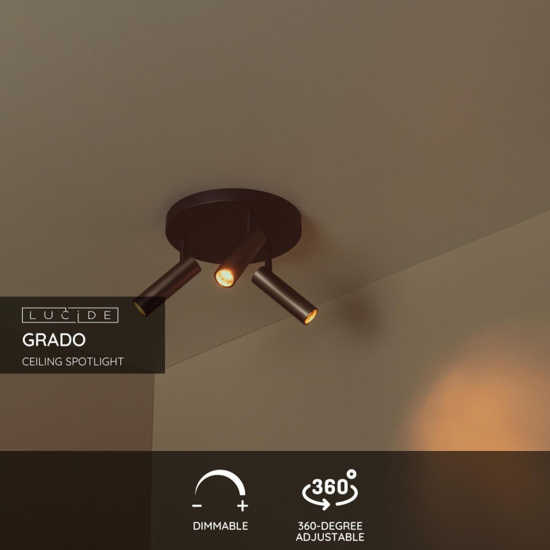 Lucide GRADO - Ceiling spotlight - Ø 25 cm - 3xGU10 (MR11) - Grey iron